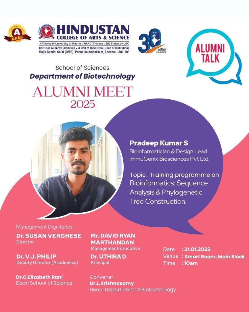 Invited Talk on Bioinformatics sequence analysis and phylogenetic tree construction by Alumni