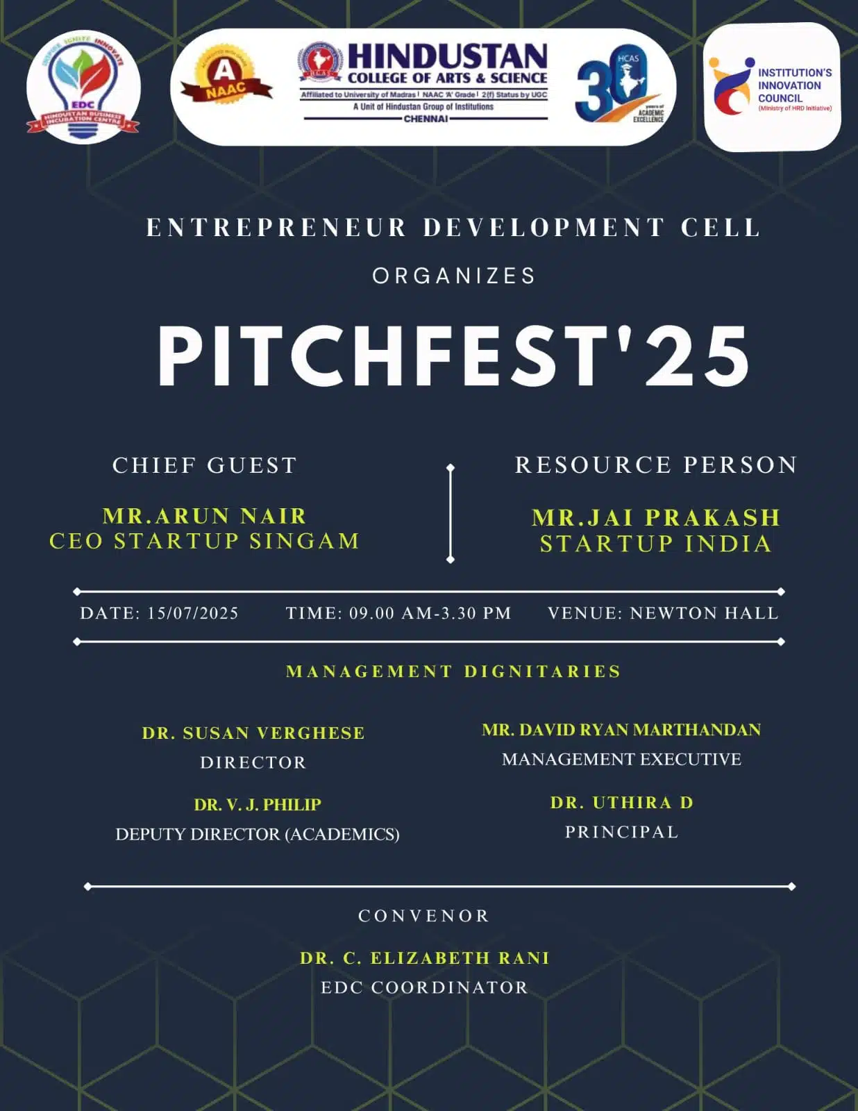 Entrepreneur Development Cell Organizesw PITCHFEST'25 On 15th July 2025