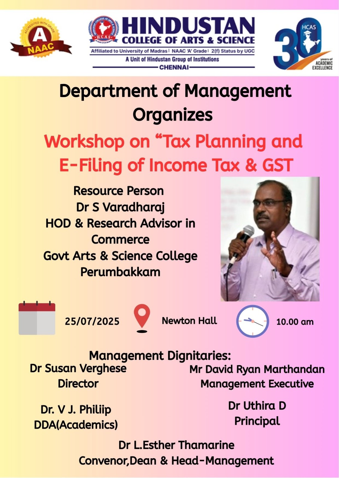 Workshop On Tax Planning & E-Filing Of Income Tax & GST On 25th July 2025