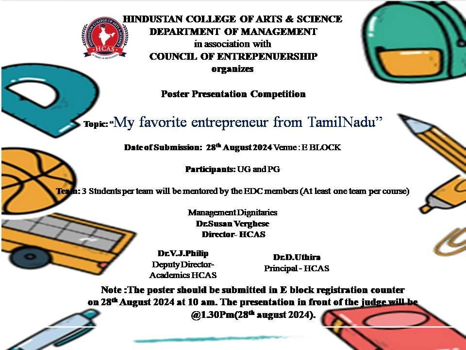 Poster Presentation – My Favorite Entrepreneur from Tamil Nadu On 28th August 2024