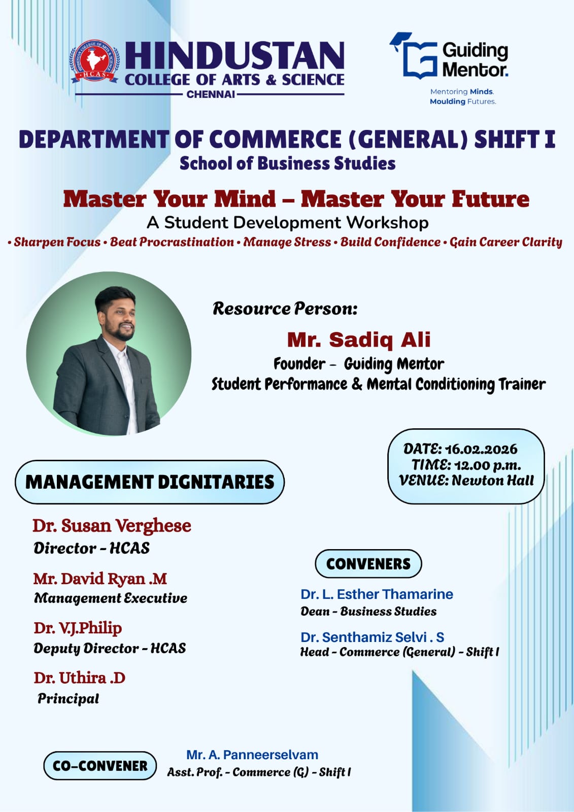 A Student Development Workshop Master Your Mind- Master Your Future On 16th February 2026