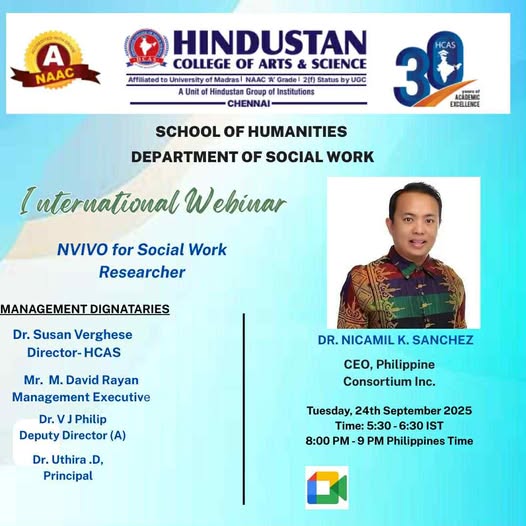 International Webinar NVIVO For Social Work Researcher On 24th September 2025