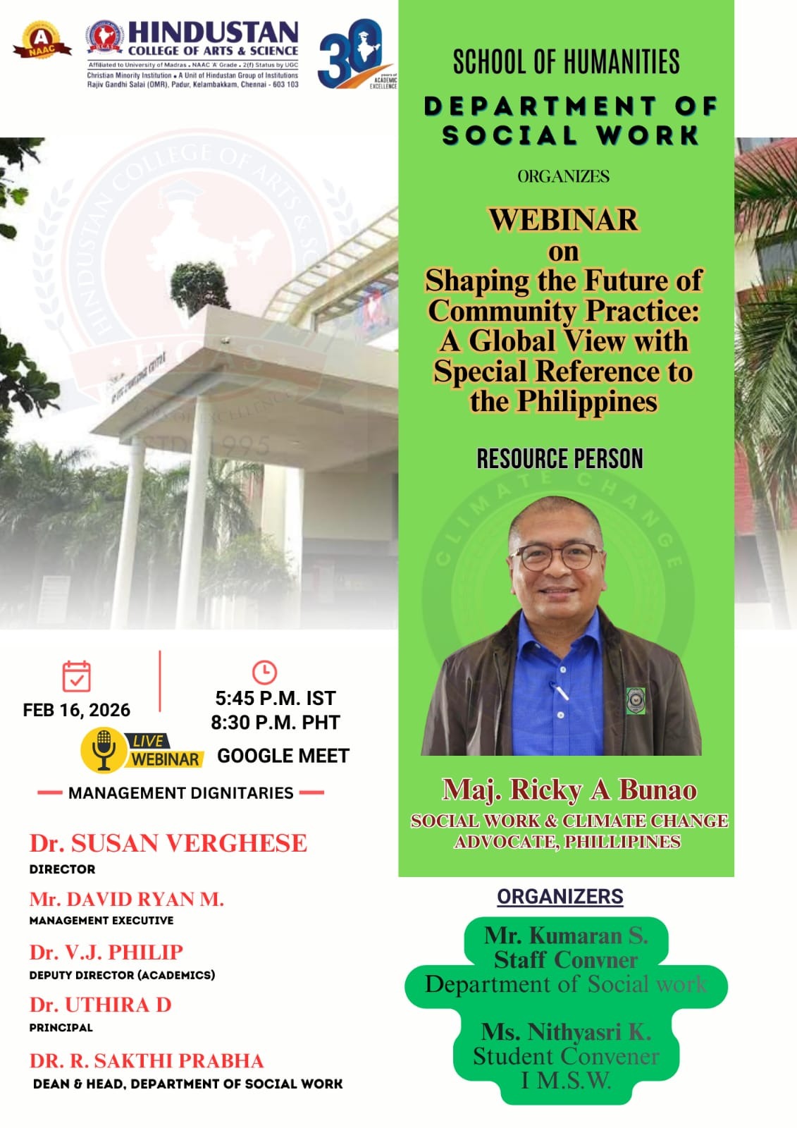 Webinar On Shaping The Future Of Community Practice: A Global View With Special Reference to The Philippines On 16th February 2026